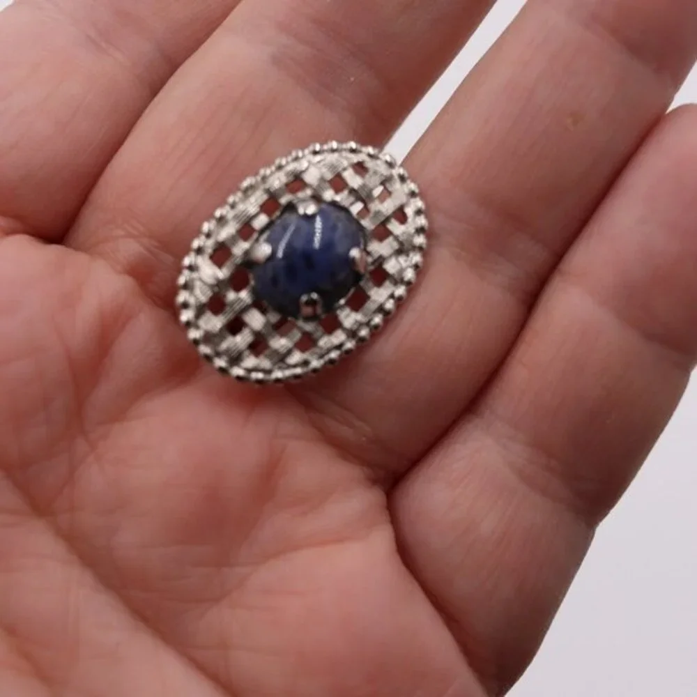 Sodalite Genuine Stone Blue Cuff Link & Tie Clip Set